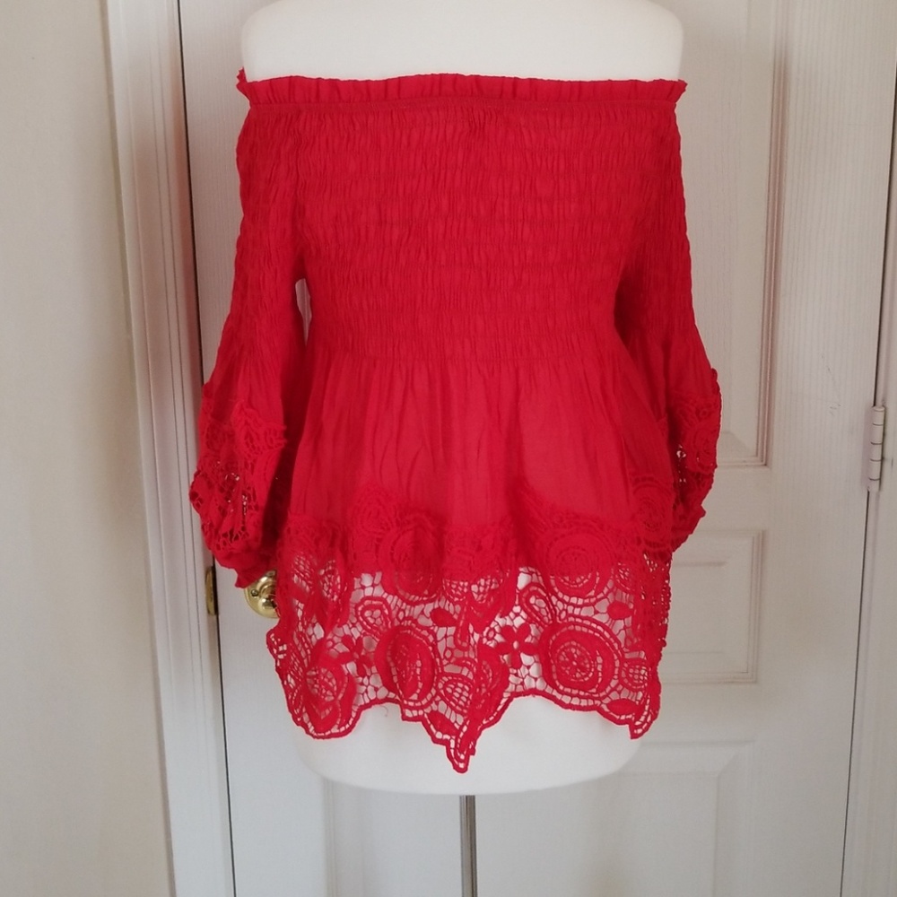 Red Lace Off the Shoulder Top NWOT - Picture 5 of 5